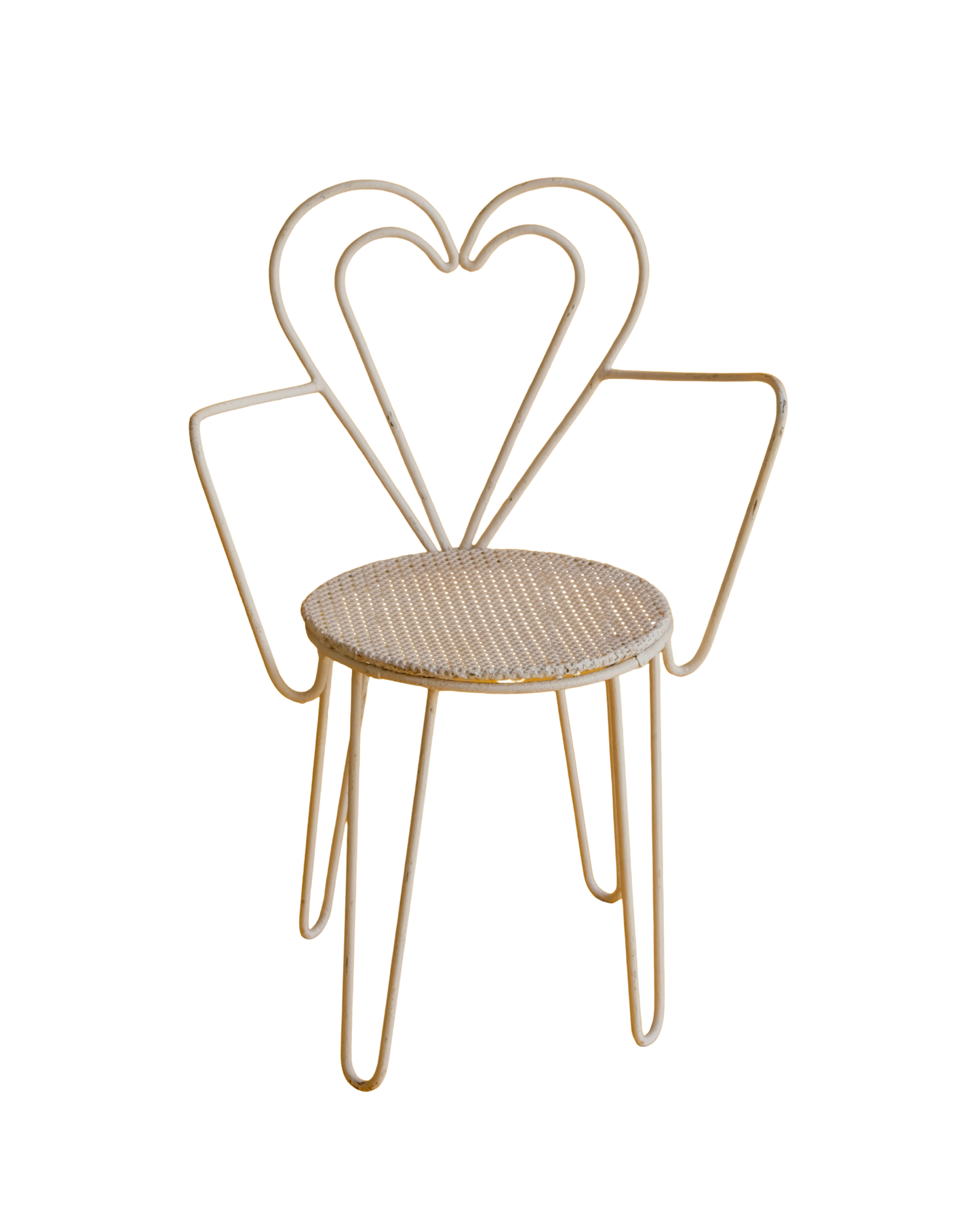 PAIR OF WHITE METAL HEART ARMCHAIRS