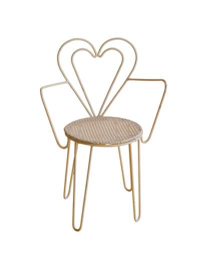 PAIR OF WHITE METAL HEART ARMCHAIRS