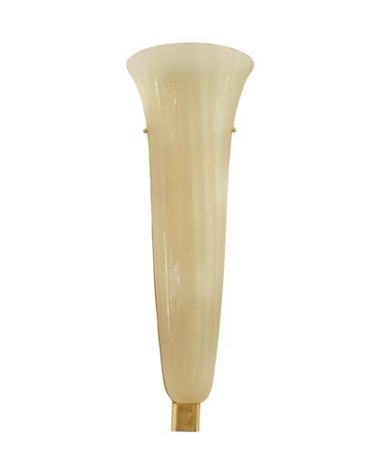 PAIR OF TAPERED AMBER MURANO GLASS OPALINE SCONCES