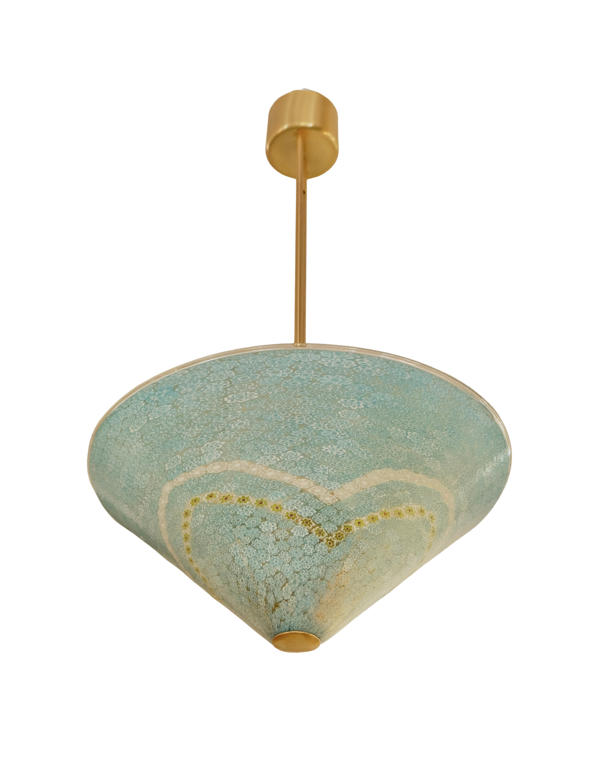 BLUE MURANO MILLEFIORI GLASS PENDANT w. BRASS MOUNT