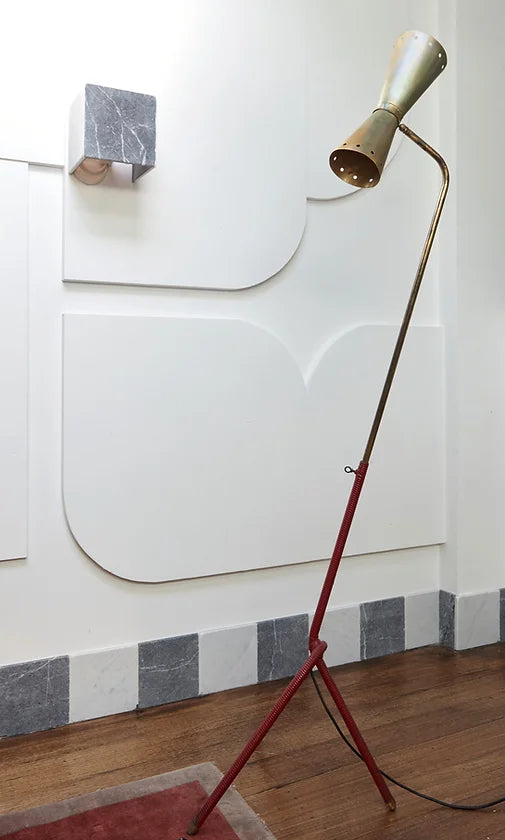MIDCENTURY BRASS TRIPOD FLOOR LAMP