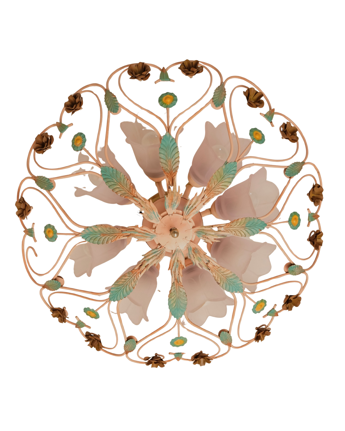 TRIO OF LARGE PAINTED STEEL FLORAL FLUSH MOUNTS