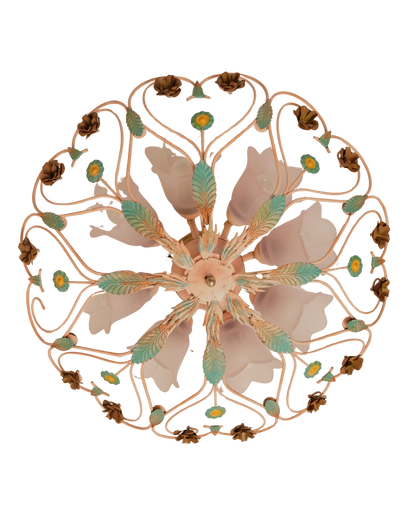 TRIO OF LARGE PAINTED STEEL FLORAL FLUSH MOUNTS