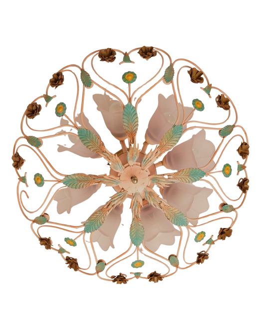 TRIO OF LARGE PAINTED STEEL FLORAL FLUSH MOUNTS