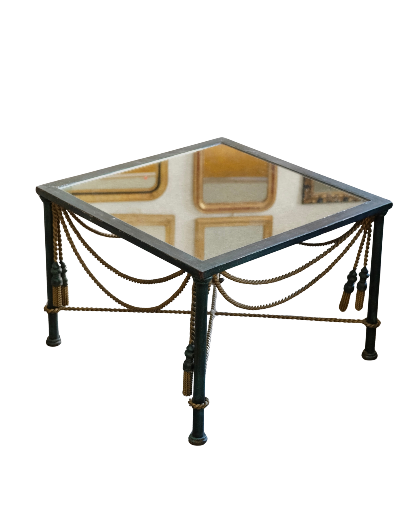 MIRRORED COFFEE TABLE w. BRASS ROPE DETAIL