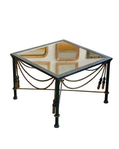 MIRRORED COFFEE TABLE w. BRASS ROPE DETAIL