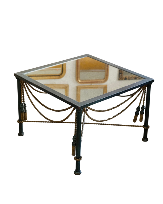 MIRRORED COFFEE TABLE w. BRASS ROPE DETAIL