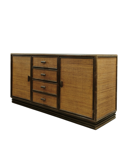 FRENCH RATTAN CONSOLE w. DARK BAMBOO BEADING