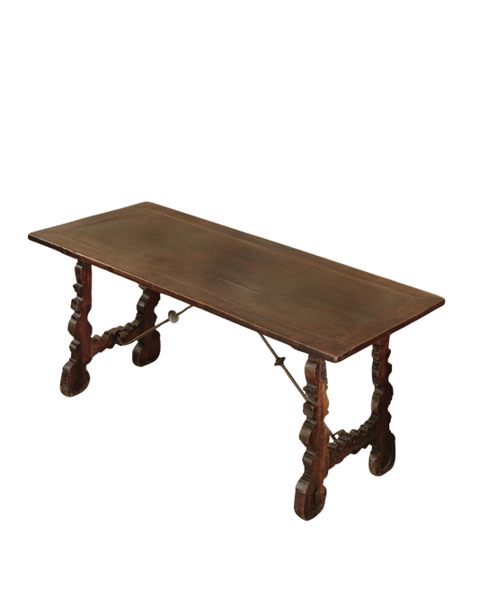 FRAMED WALNUT SPANISH DINING TABLE