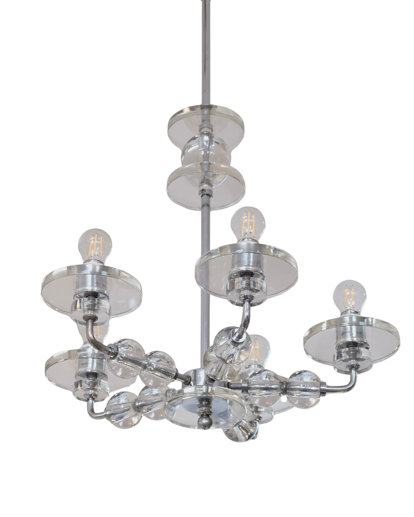 CHROME MODERNIST GLASS DISC PENDANT