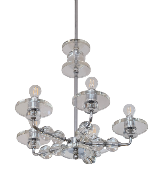 CHROME MODERNIST GLASS DISC PENDANT