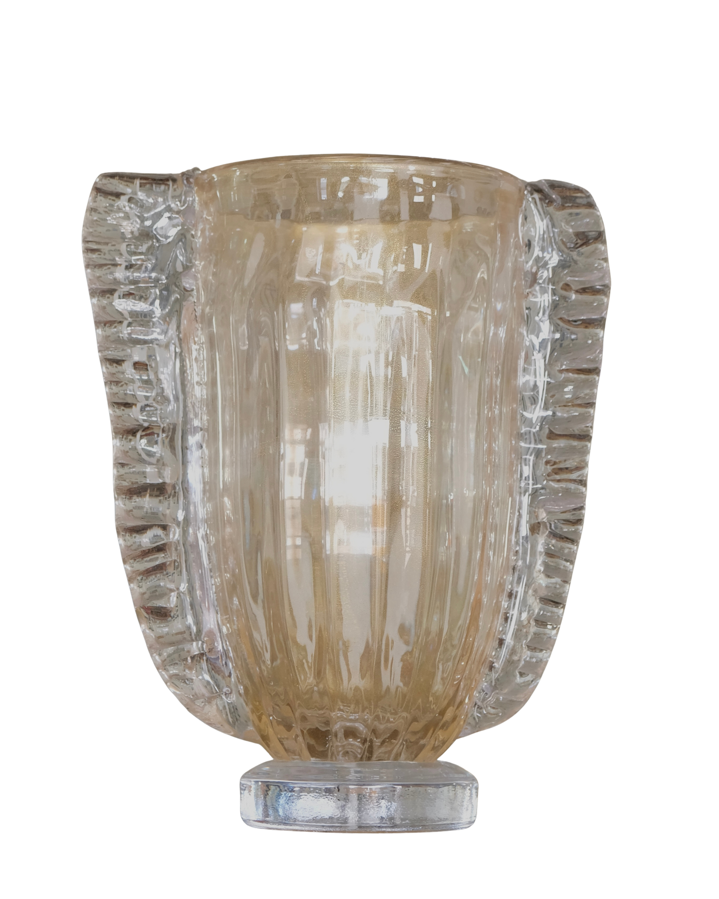 LINED AMBER WASH MURANO VASE w. TEXTURED FIN DETAIL