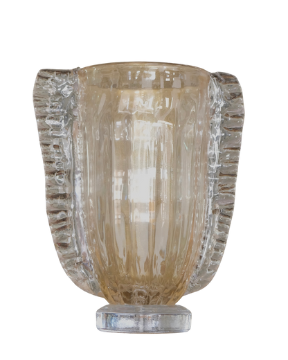LINED AMBER WASH MURANO VASE w. TEXTURED FIN DETAIL
