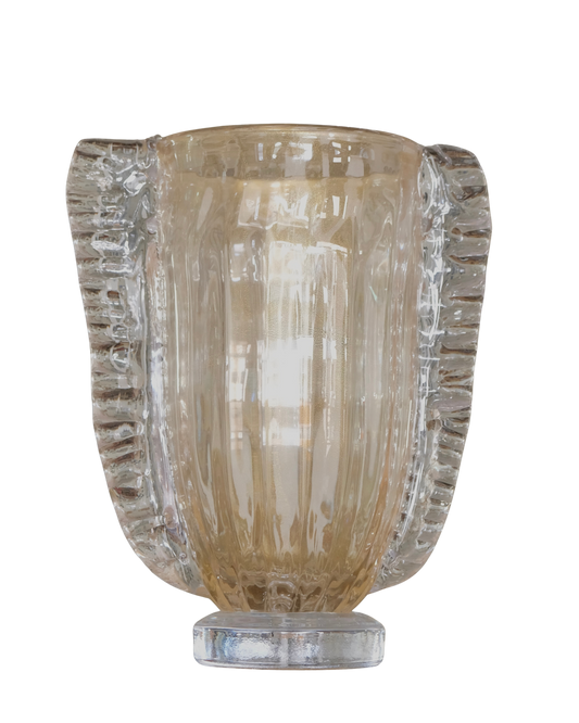 LINED AMBER WASH MURANO VASE w. TEXTURED FIN DETAIL