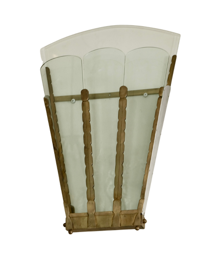 GLASS PANELLED SCALLOPED BRASS WALL VASE