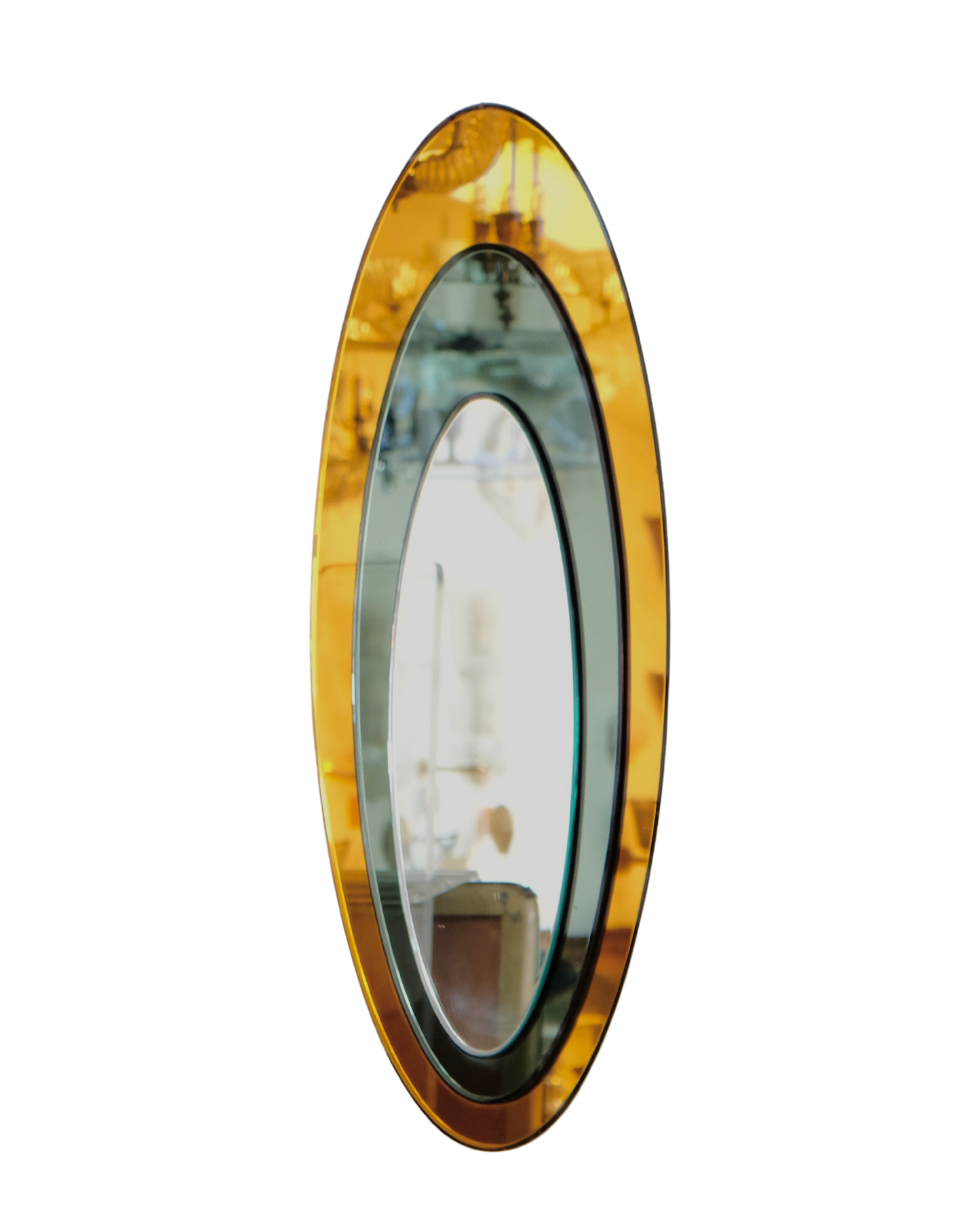 TRI-TIERED AMBER GLASS OVAL MIRROR