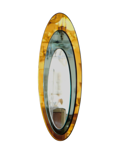 TRI-TIERED AMBER GLASS OVAL MIRROR