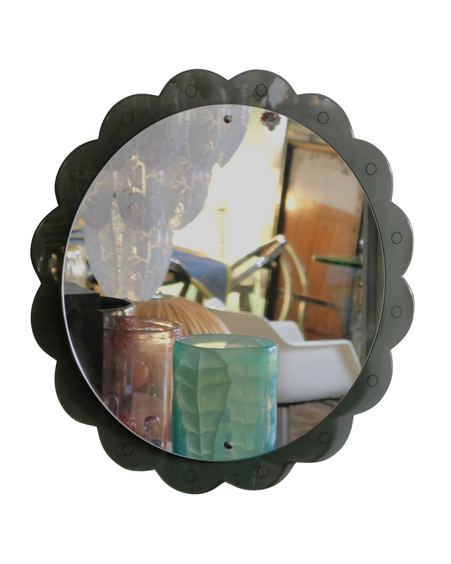 FLOWER SHAPED SMOKED GREEN FRAMED MIRROR