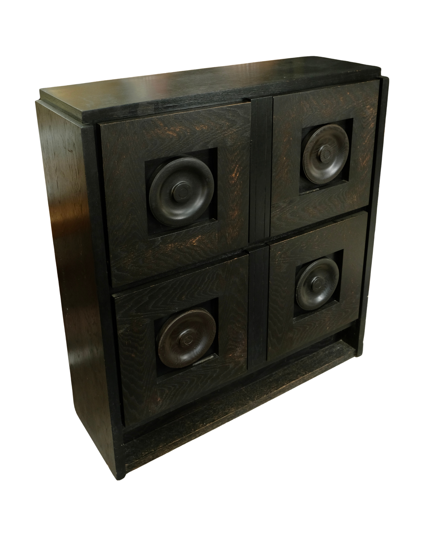 BRUTALIST EBONIZED OAK CONSOLE w. CIRCLE DETAIL