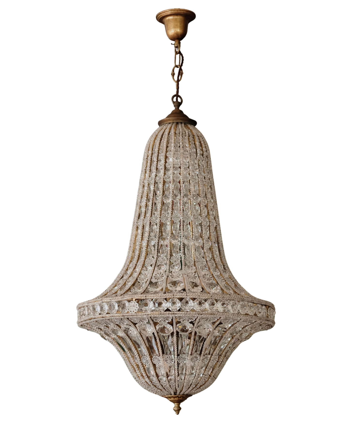 TAPERED CRYSTAL ENCLOSED BASKET CHANDELIER