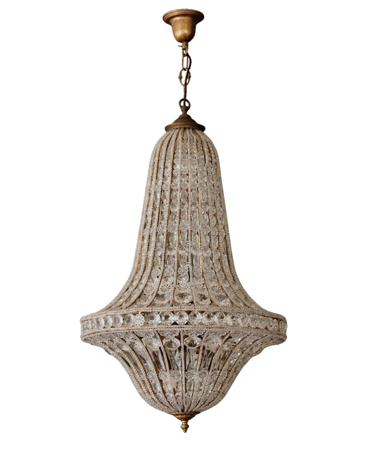TAPERED CRYSTAL ENCLOSED BASKET CHANDELIER