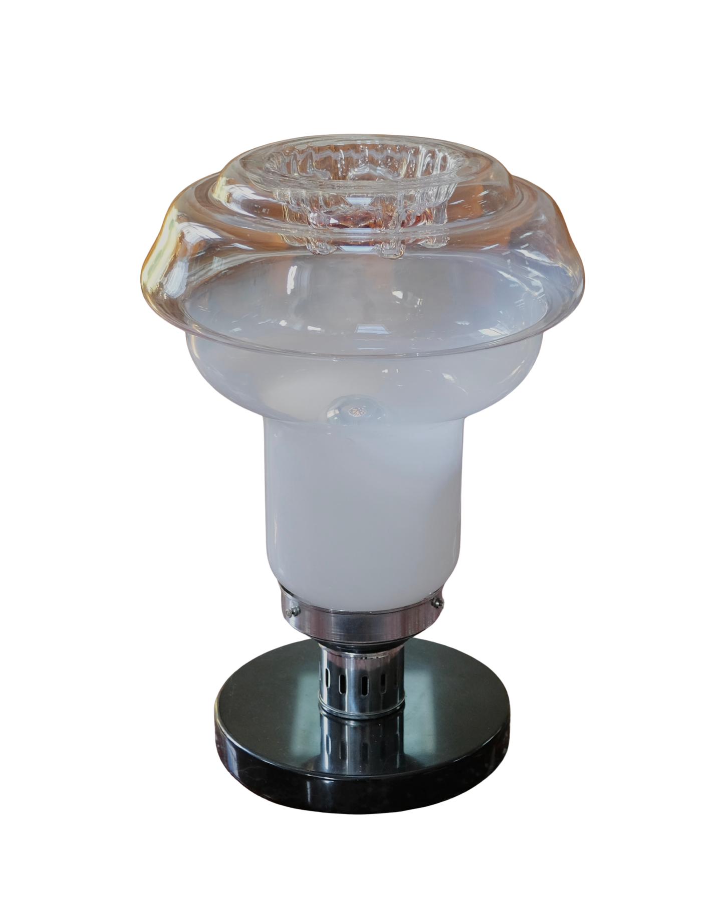 MURANO MILK GLASS TABLE LAMPS w. DRIPPED AMBER TOP