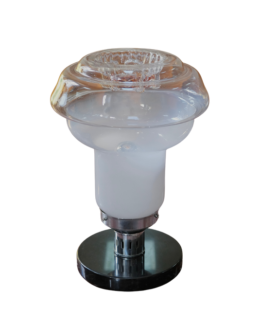 MURANO MILK GLASS TABLE LAMPS w. DRIPPED AMBER TOP