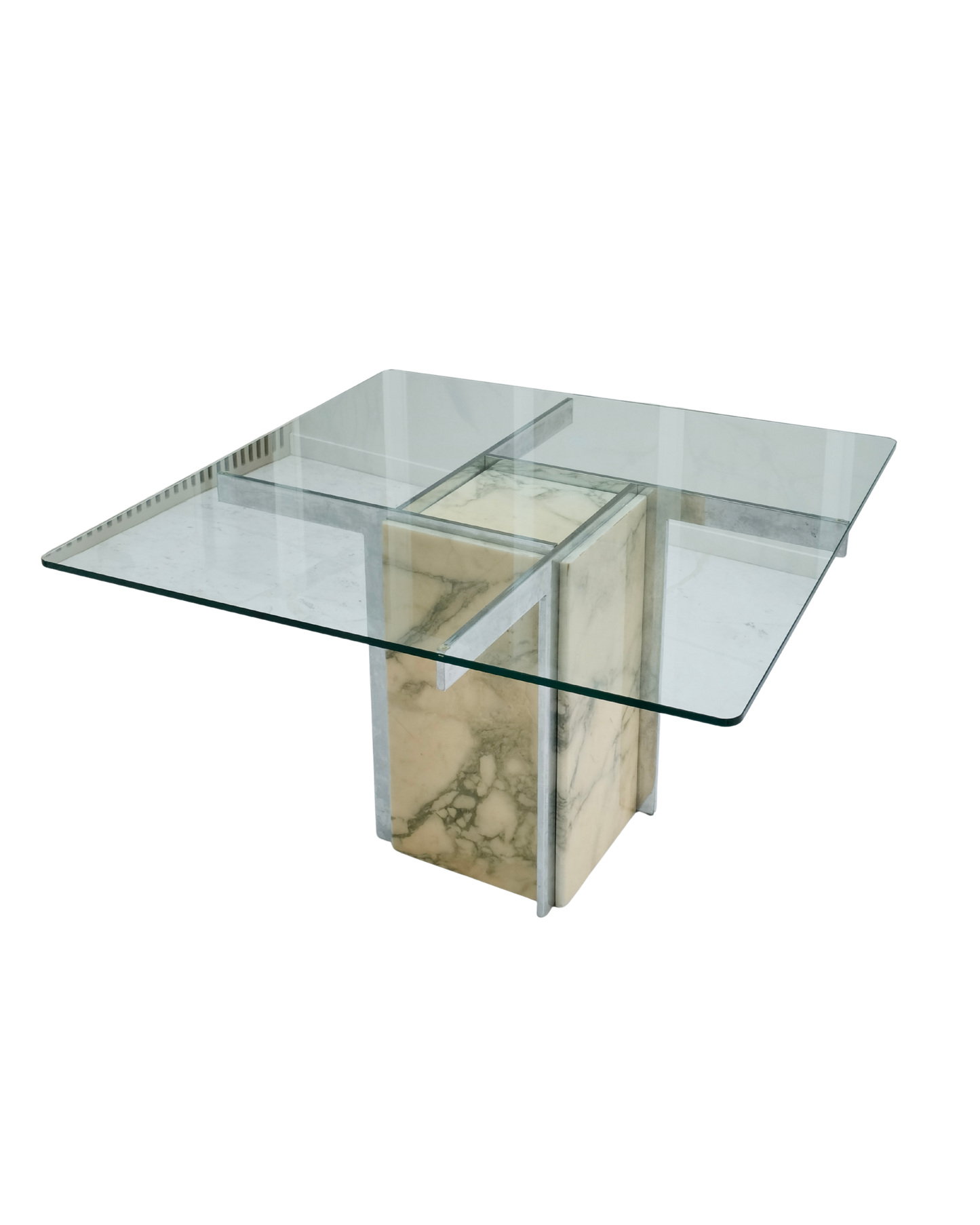 MARBLE & CHROME CROSS BASE DINING TABLE