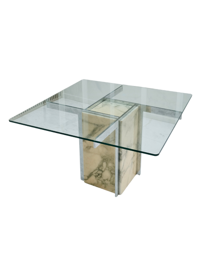 MARBLE & CHROME CROSS BASE DINING TABLE