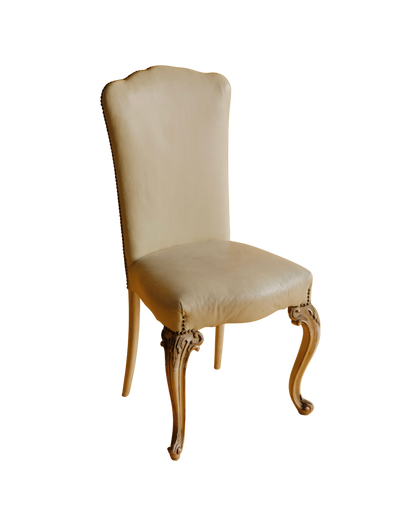 SET OF SIX LOUIS XV DINING CHAIRS w. ORIGINAL LEATHER UPHOLSTERY