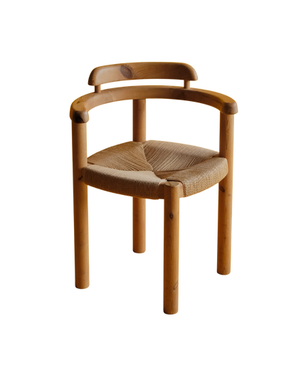 PAIR OF HAND CARVED RUSH PINE CORNER CHAIRS