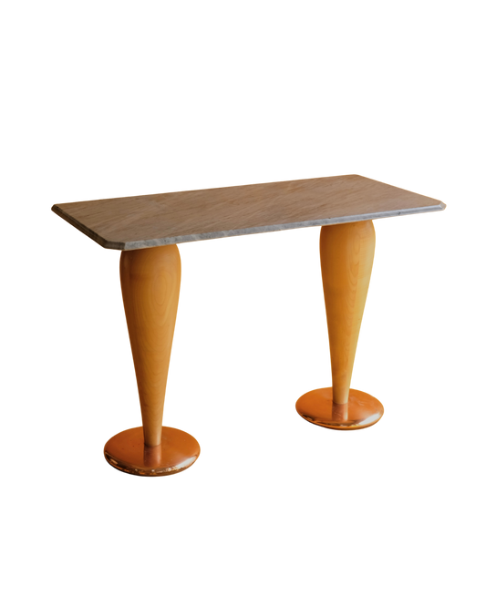 ART DECO TURNED OAK & MARBLE CONSOLE