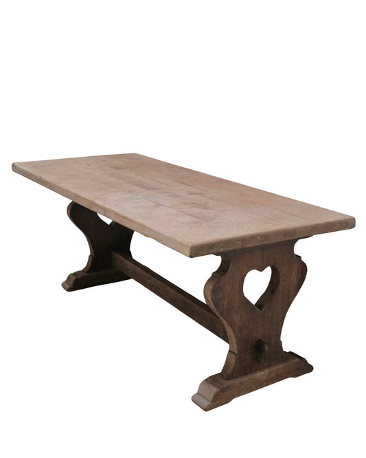 FRENCH OAK FARMHOUSE TABLE w. HEART DETAIL