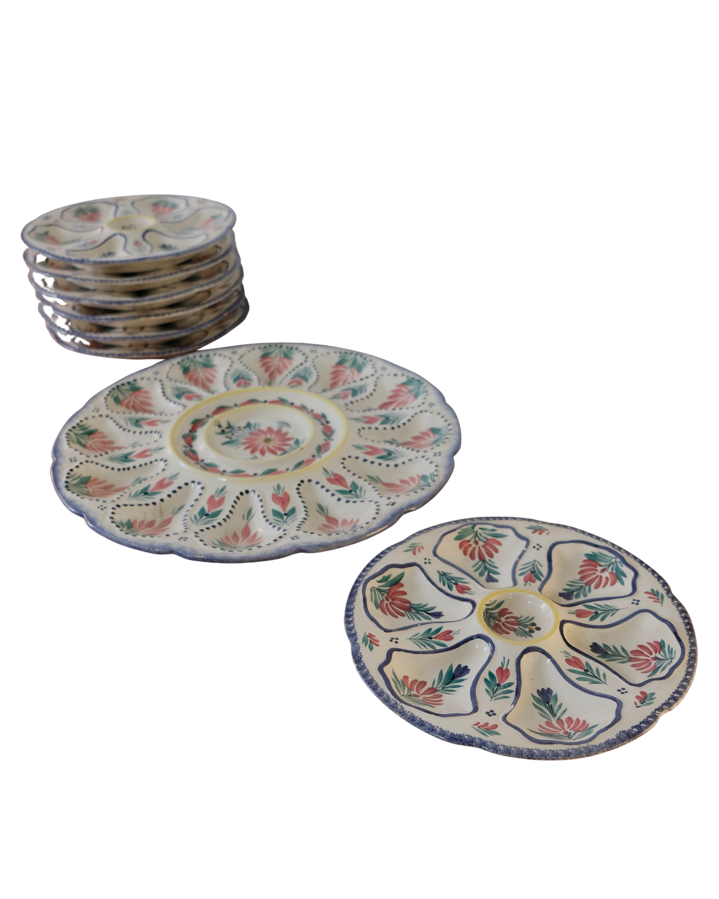 SET OF TWELVE FRENCH FLORAL OYSTER PLATES w. CENTRE FEATURE