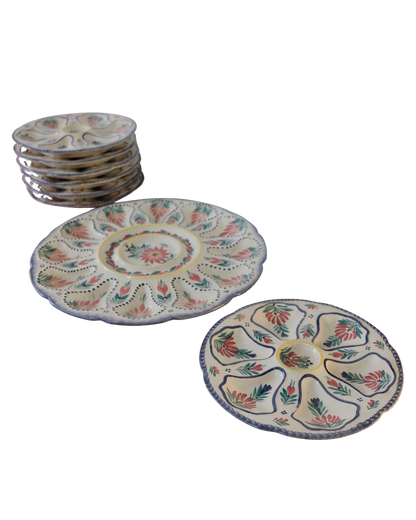SET OF TWELVE FRENCH FLORAL OYSTER PLATES w. CENTRE FEATURE