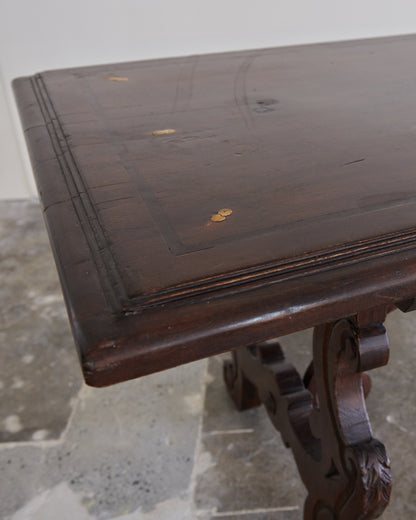 SPANISH WALNUT DINING TABLE w. HAND CARVED LEGS