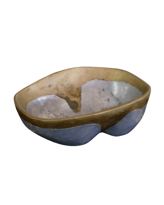 SMALL ABSTRACT CAST ALUMINIUM BOWL w. BRASS RIM