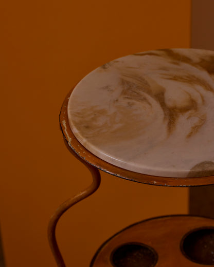 PAINTED STEEL COCKTAIL TABLE w. MARBLE TOP & STORAGE