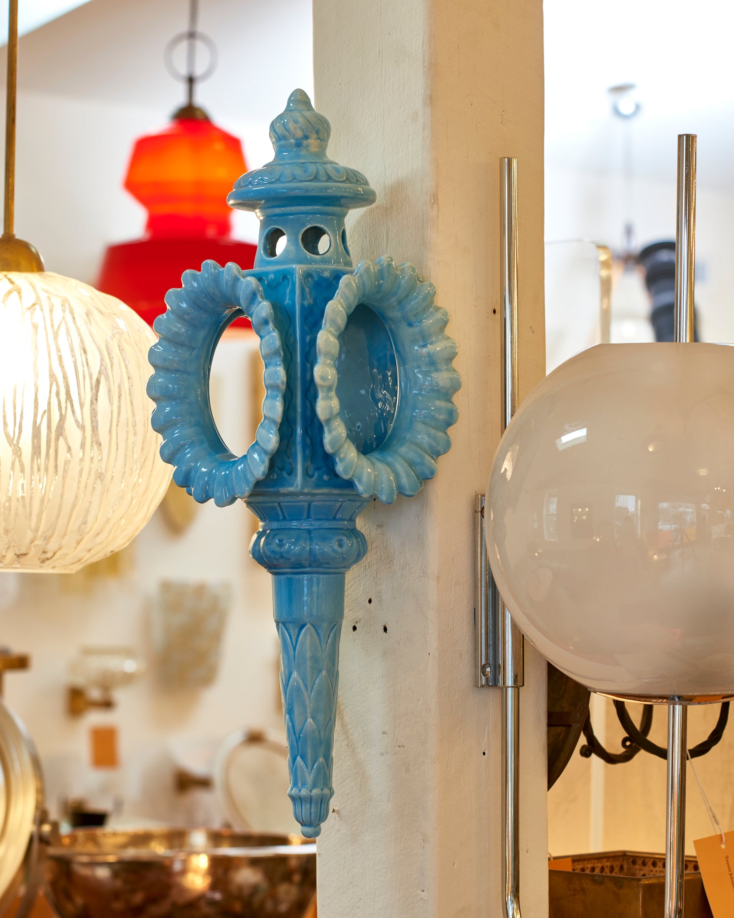 TURQUOISE CERAMIC TORCH SHELL WALL LIGHT