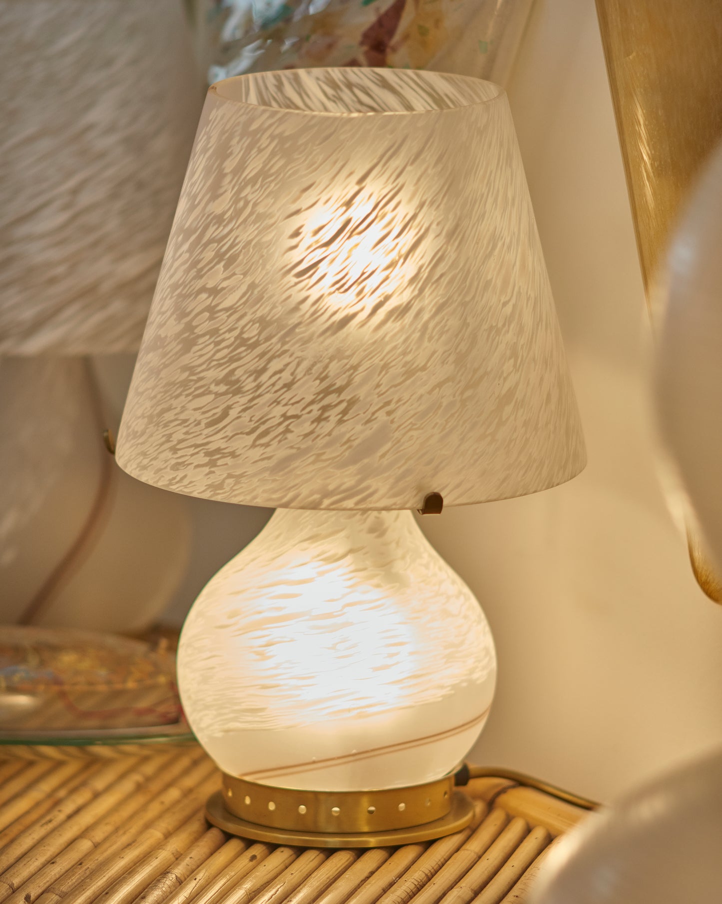 PAIR OF TWIN LIGHT SWIRLED MURANO GLASS TABLE LAMPS