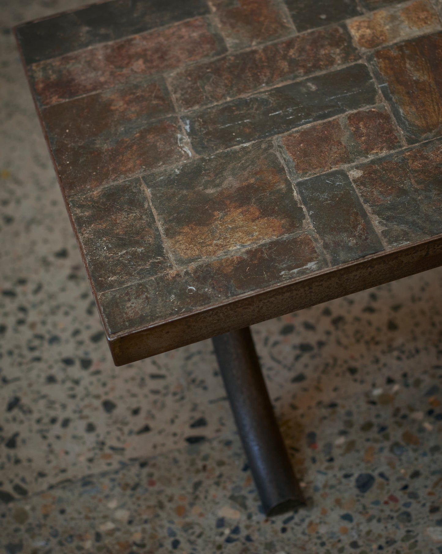 BRUTALIST TEXTURED TILE COFFEE TABLE w. MILD STEEL BASE