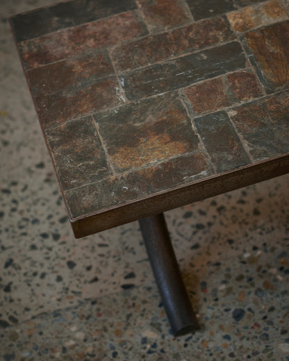 BRUTALIST TEXTURED TILE COFFEE TABLE w. MILD STEEL BASE
