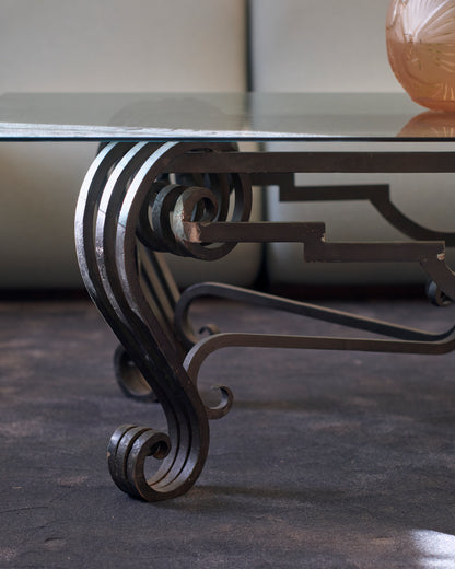 WROUGHT IRON COFFEE TABLE w. GLASS TOP