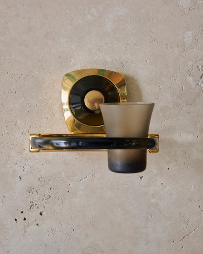 GOLD & SMOKED GLASS FIVE PIECE BATHROOM SET