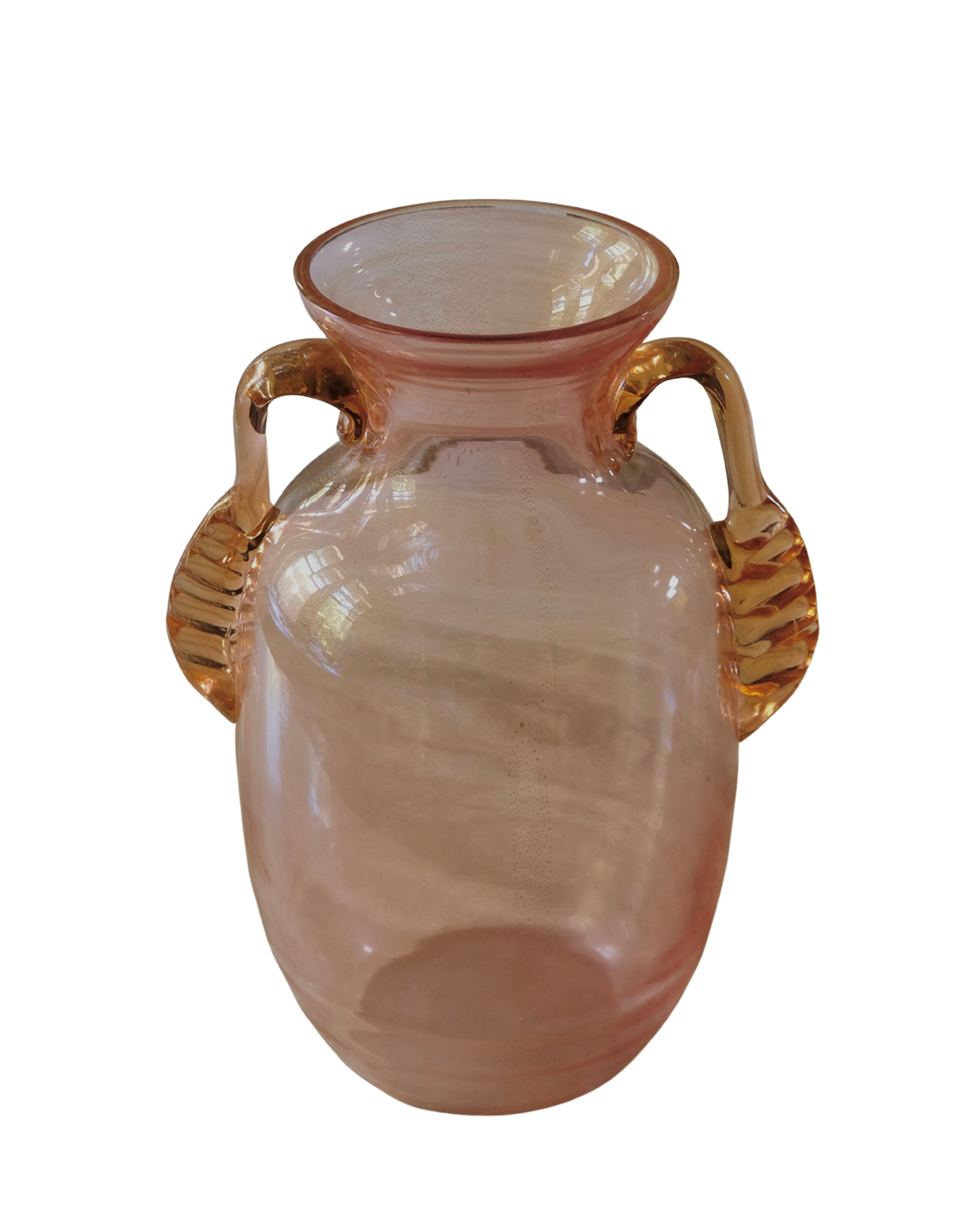 SCALLOP PINK VASE w. AMBER WASH