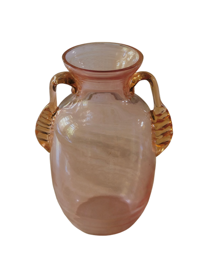SCALLOP PINK VASE w. AMBER WASH