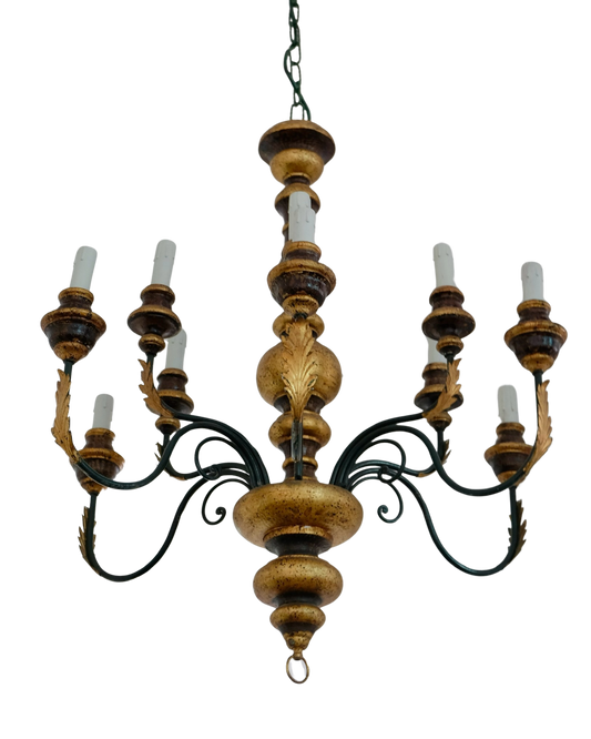 TWELVE ARM TIMBER GILT CHANDELIER