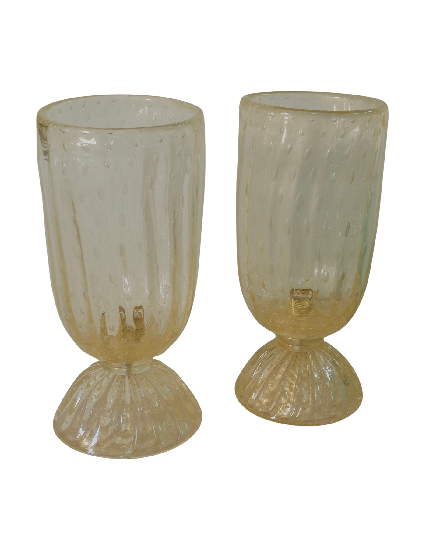 PAIR OF AMBER SEEDED MURANO GLASS TABLE LAMPS