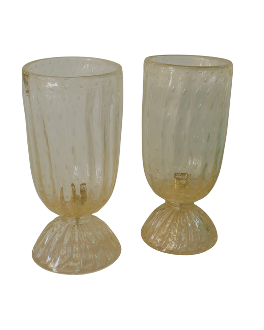 PAIR OF AMBER SEEDED MURANO GLASS TABLE LAMPS