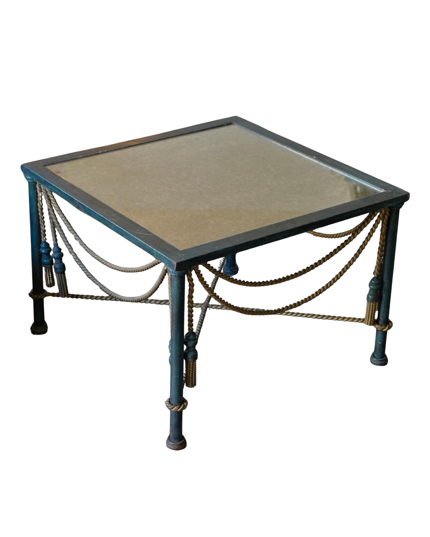 MIRRORED COFFEE TABLE w. BRASS ROPE DETAIL